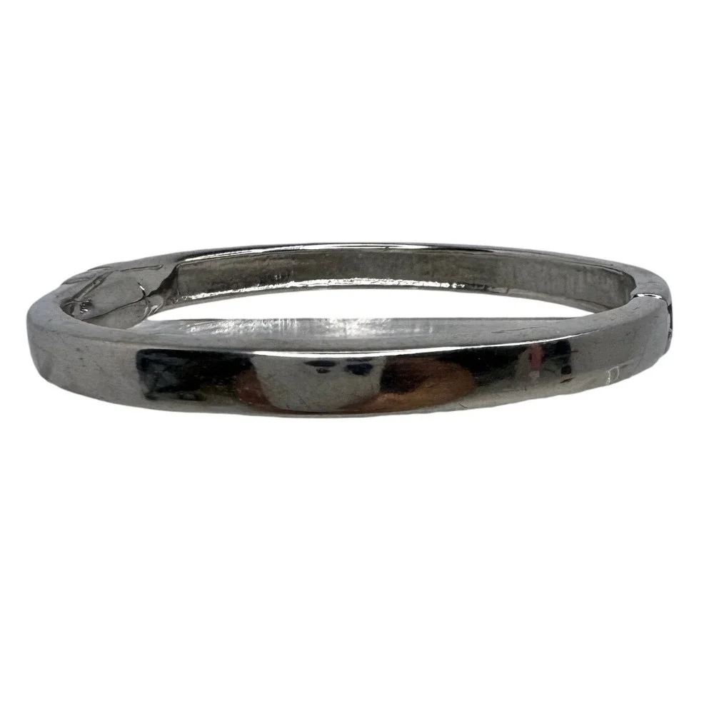 Silver Tone Rhinestone Hinged Bangle‎ Bracelet Double Row Clear Stones Statement